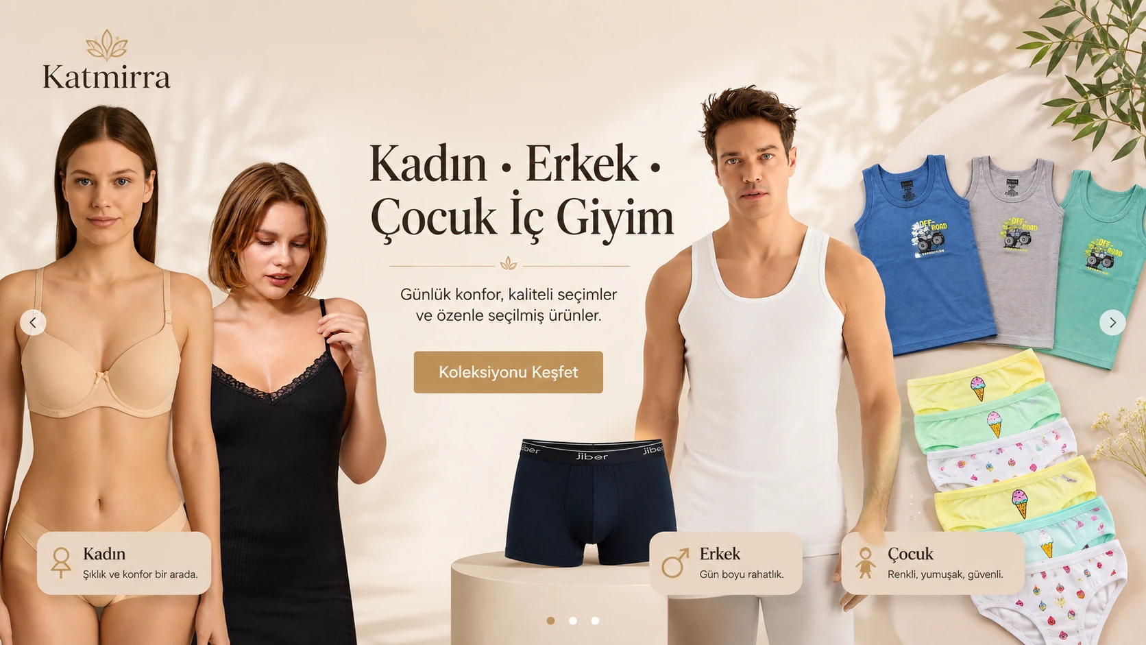 Katmirra kadın, erkek ve çocuk iç giyim genel vitrini